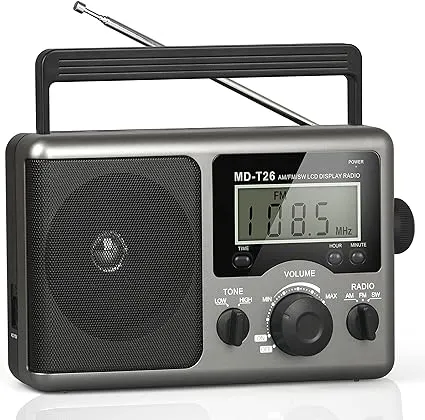 Givoust Portable Am FM Shortwave Radio,Battery Operated Radio by 4D Cell Batteries or AC Power Transistor Radio with LCD Display,Time Setting,3.5mm