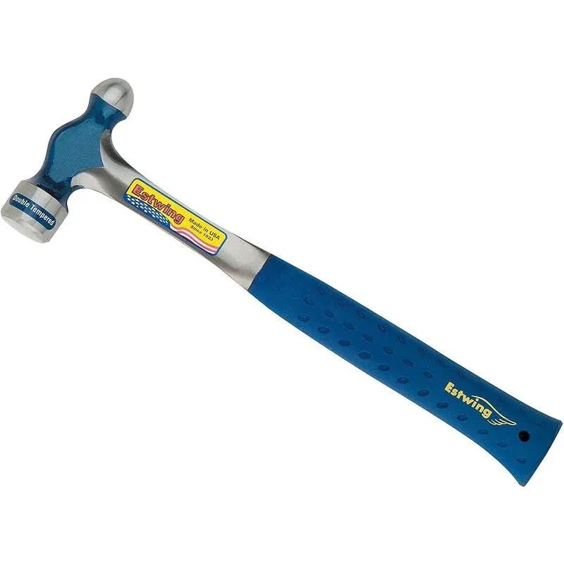 Ball Pein Hammer, Straight Blue Shock Reduction Grip® Handle, 10.75 in Overall L, 12 oz Steel Head