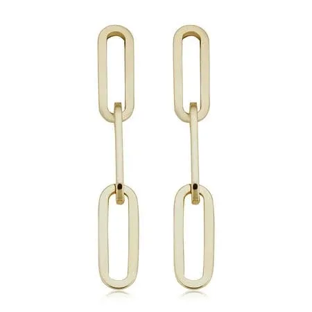 14K Yellow Gold Paperclip Link Chain Drop Earrings (0.95 Inches long), Women's