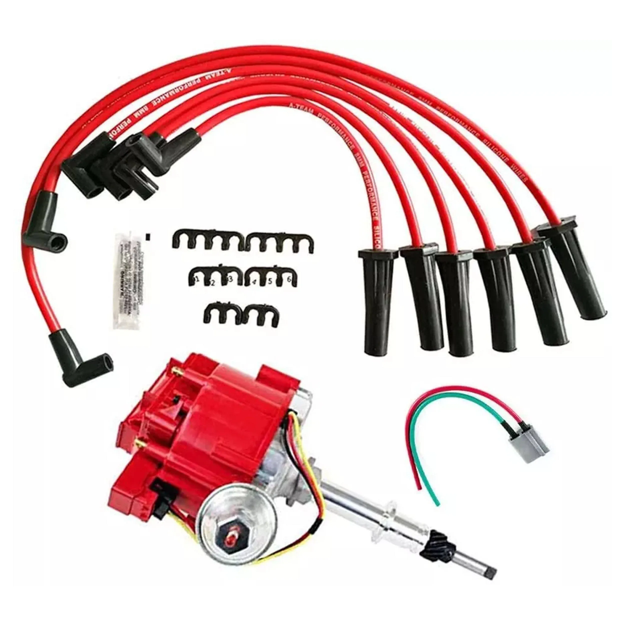 A-Team Performance HEI Distributor Complete Kit with Red Silicone Spark Plug ...