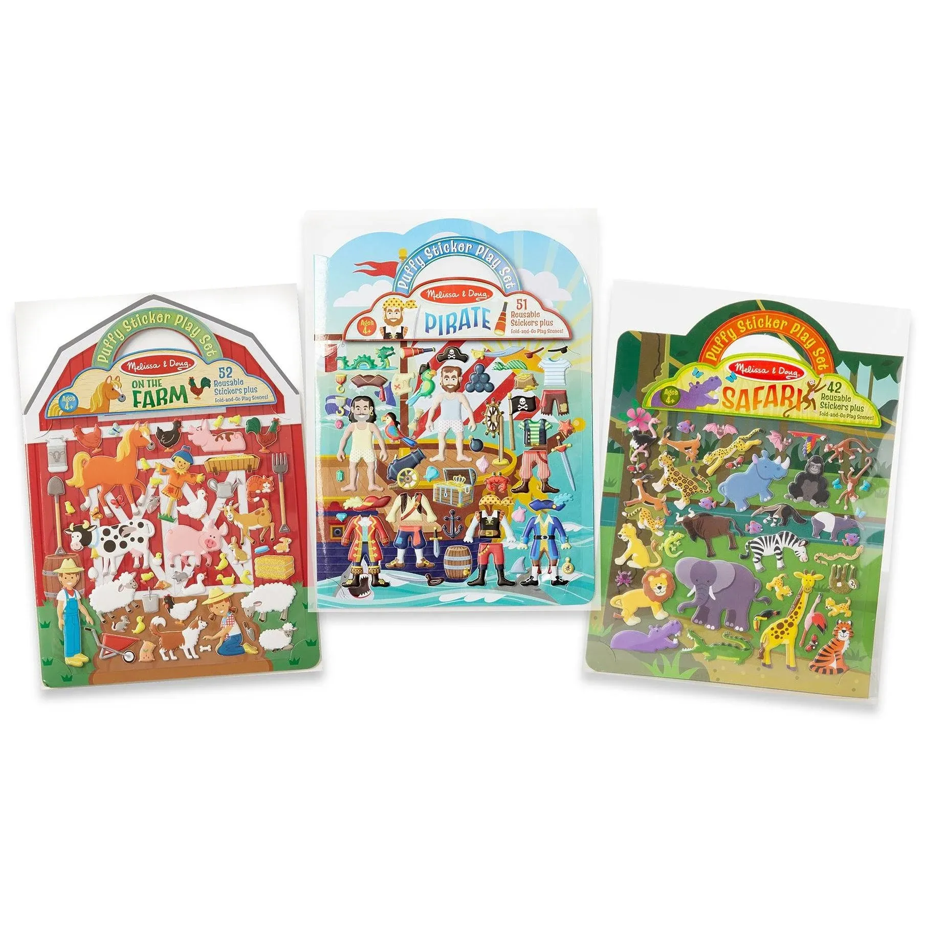 Melissa & Doug Puffy Sticker Play Sets - Safari, Pirate, on The Farm