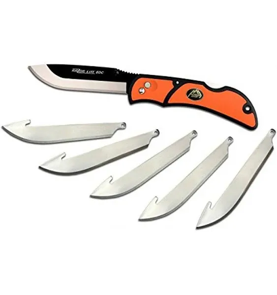 OUTDOOR EDGE 3.0" RazorLite EDC Knife. Pocket Knife with Replaceable Blades and Clip. The Perfect Hunting Knife for Skinning Deer. Blaze Orange with 4 Blades