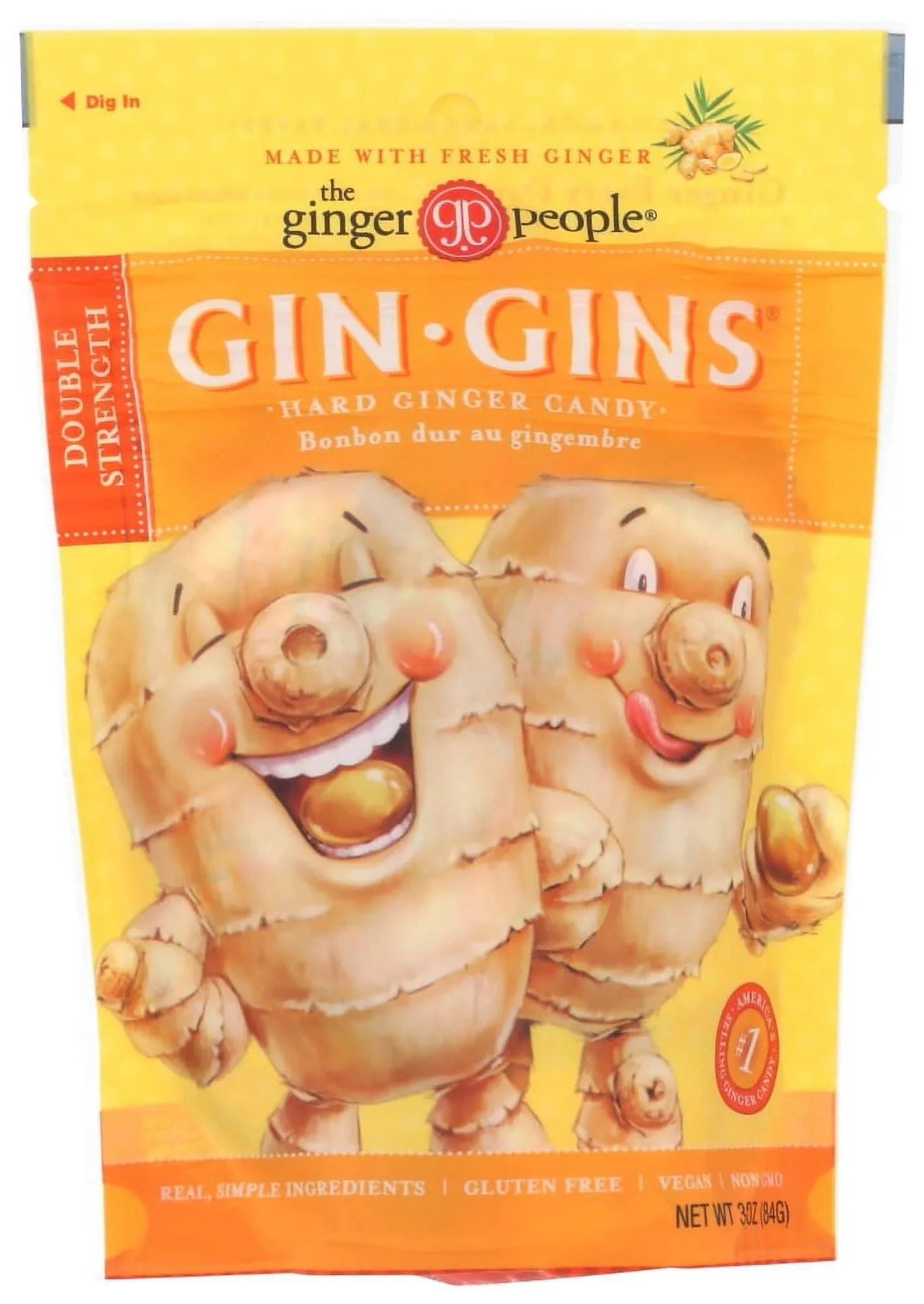 Ginger People - Gin Gins Hard Ginger Candy - Double Strength, 3 Ounce(Pack of 6)