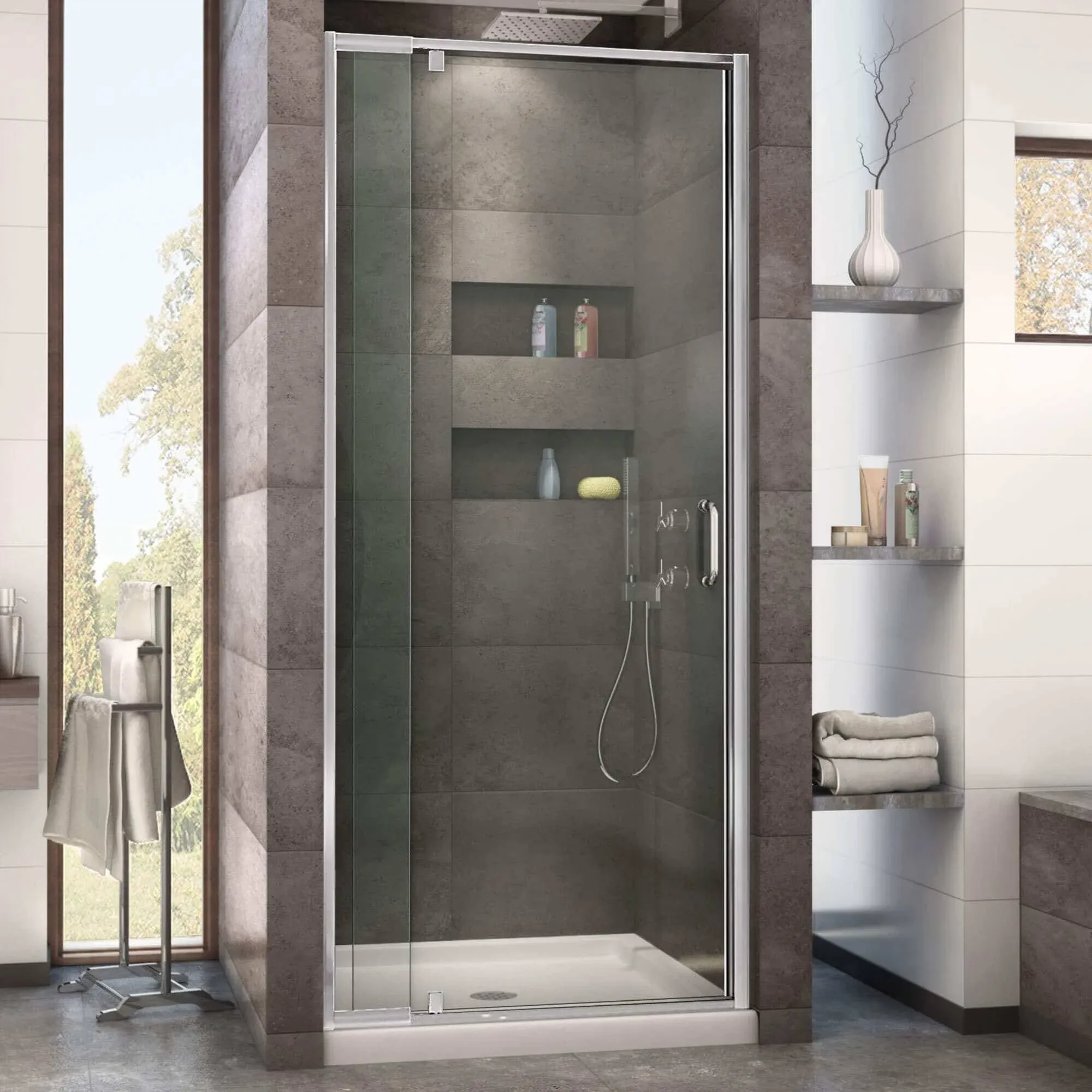 DreamLine DL-6215C-22-01 Flex 32"D x 32"W Semi-Frameless Pivot Shower Door ...