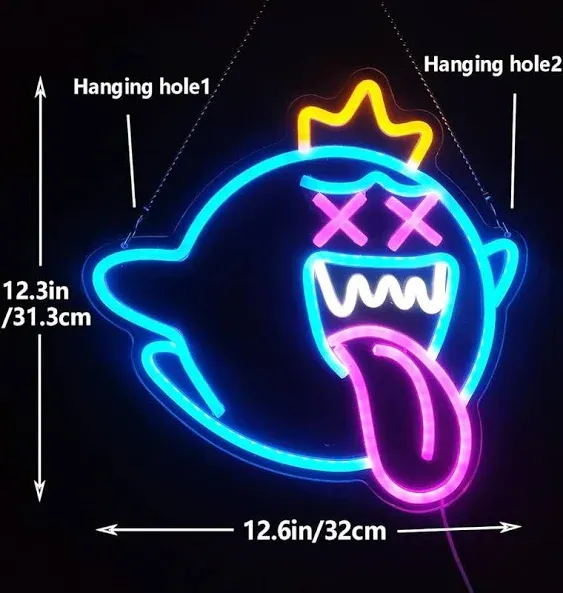 GMMLLG King Boo Neon Sign Ghost LED Neon Light with Dimmable Switch Gaming Neon ...