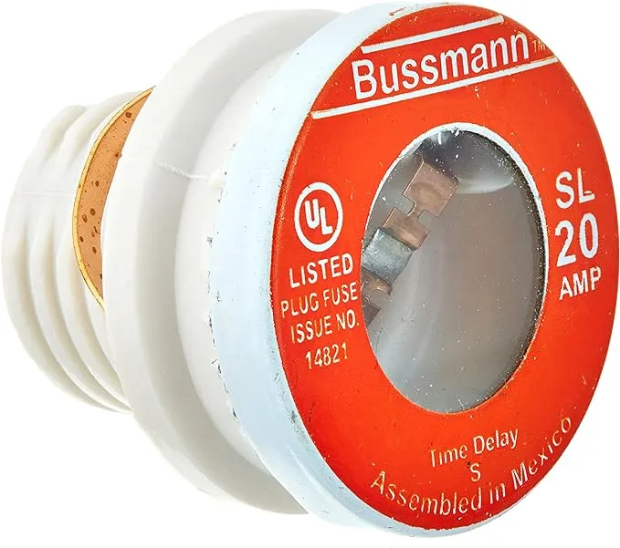 Bussmann SL-20 20 Amp Time Delay Loaded Link Rejection Base Plug Fuse, 125V UL Listed, 4-Pack