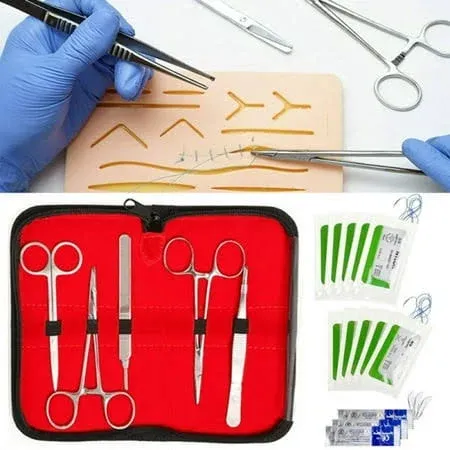 Complete Suture Practice Kit for Suture Training, Including Large Silicone Suture Pad with pre-Cut Wounds and Suture Tool kit. Latest Generation Model.