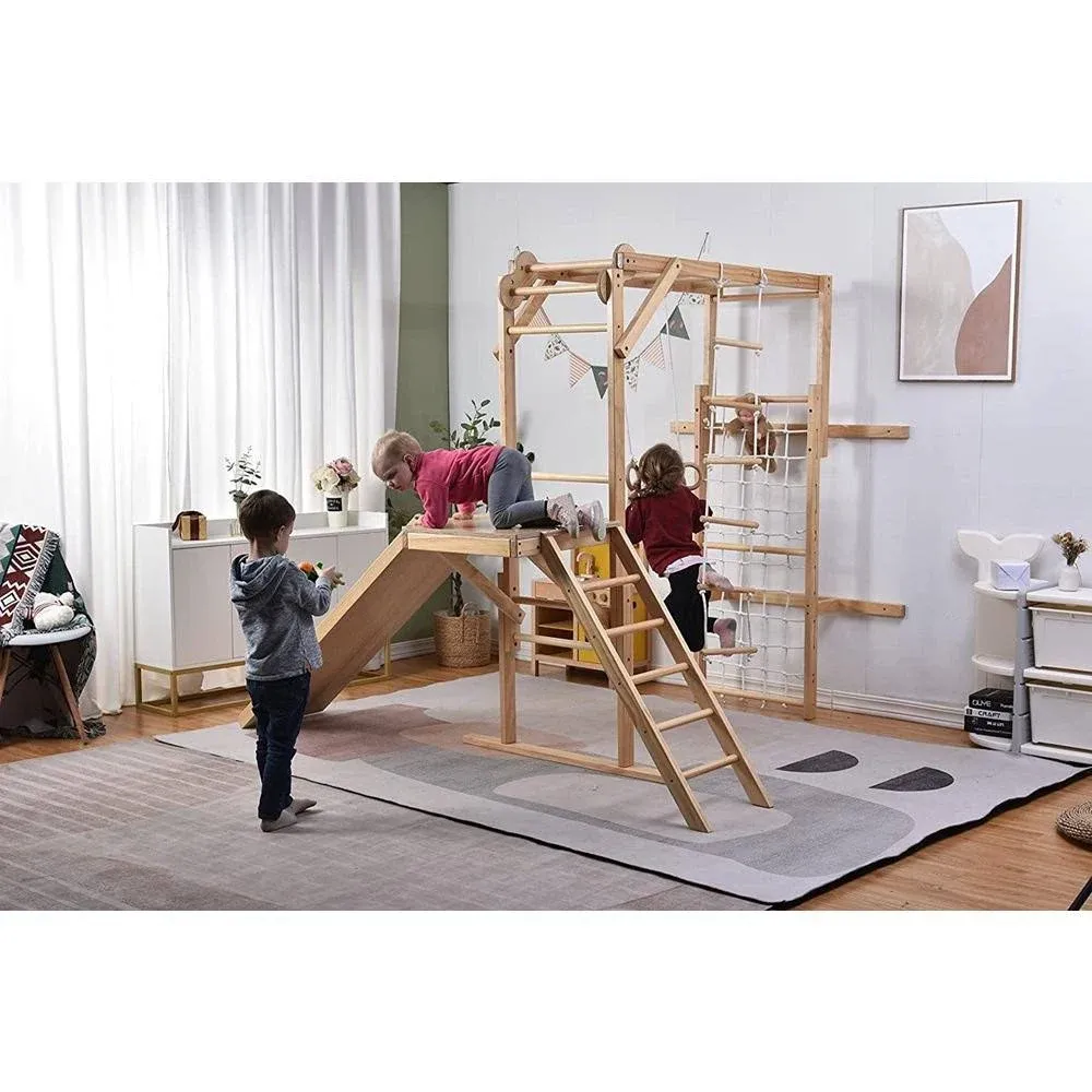 Avenlur Grove - Wood Indoor 8-in-1 Wall Jungle Gym, Natural