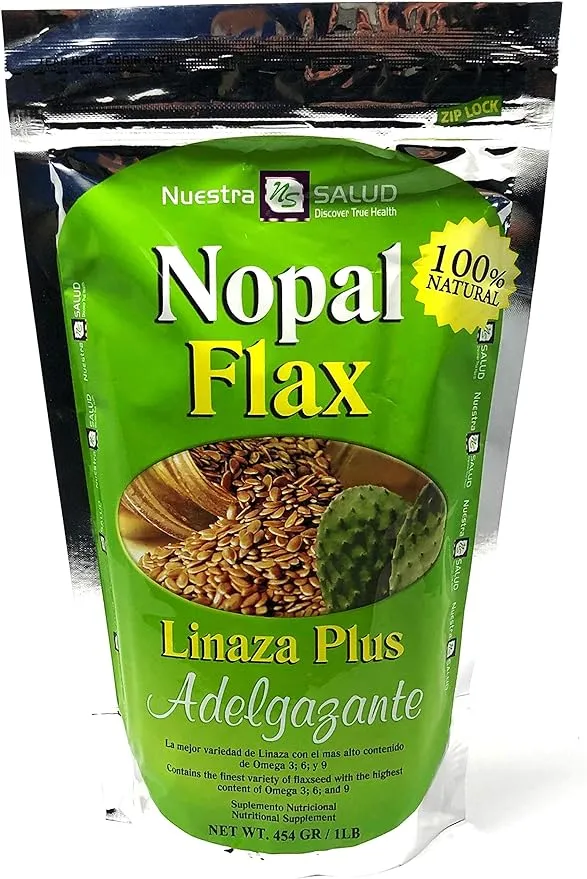 Nuestra Salud Nopal Flax Seed Original Meal Plus - Milled Flax Seed for the Maintenance of Good Health - 1lb/ 454g - 100% Natural Blend of Ground Linaza Seed and Superfoods (Original)