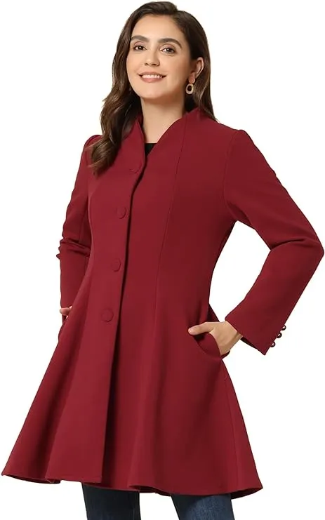 Allegra K Women's Single Breasted Coat a Line Mid-Long Pea Outerwear Winter Coat