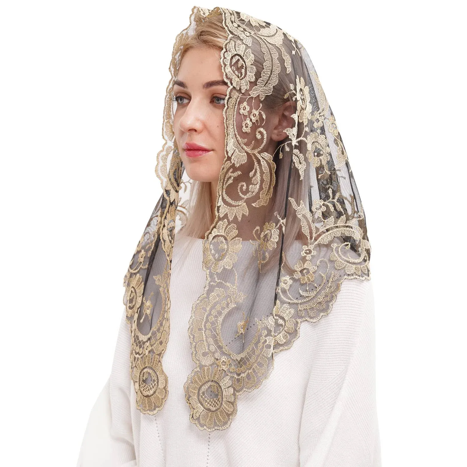 Spanish Mantilla Embroidery Lace Veils Catholic Church Mantillas Chapel Scarf...