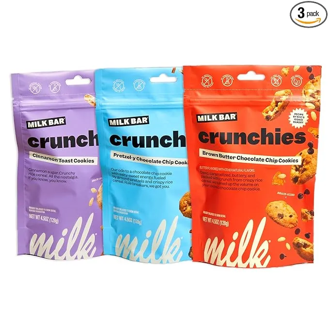 Milk Bar Crunchies | Crunchy Bite Sized Cookies with No Artificial Flavors or Preservatives | Pack of 3, 4.5oz Bags (Variety 3 Pack)