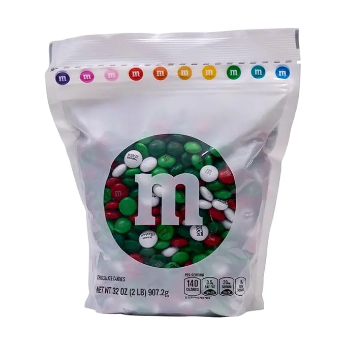 M&Ms Christmas Bulk Candy, 2 Pounds, Holiday Color & Designs for Christmas Snacks ...