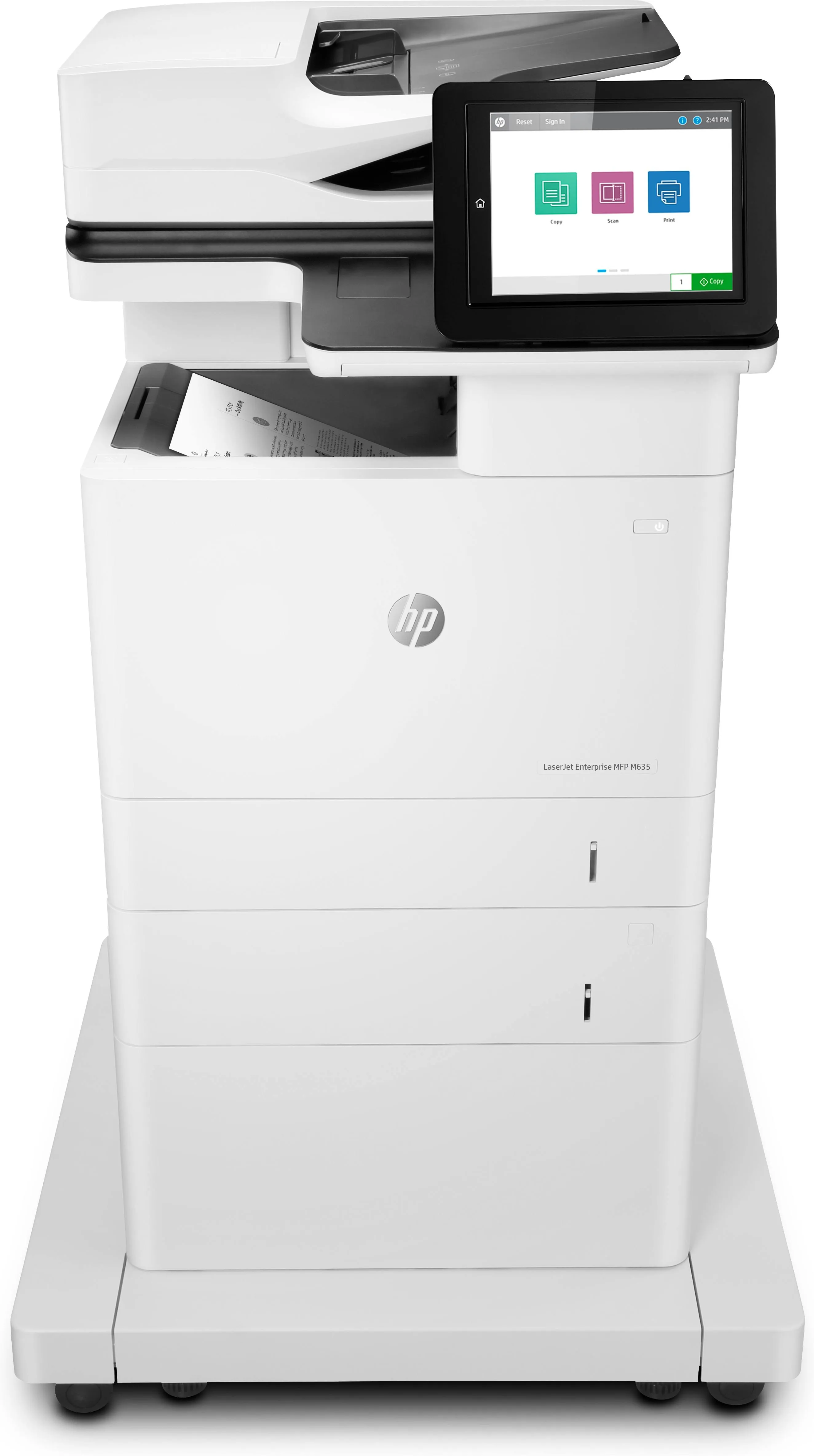 HP LaserJet Enterprise MFP M635fht Monochrome All-in-One Printer with built-in Ethernet, 2-sided printing, extra paper tray & wheeled stand (7PS98A),White