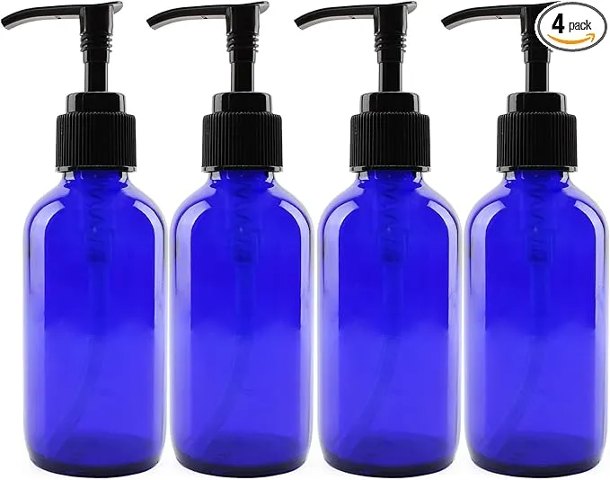 Cornucopia 4-Ounce Cobalt Glass Pump Bottles 4 Pack, for Aromatherapy, Lotions ...