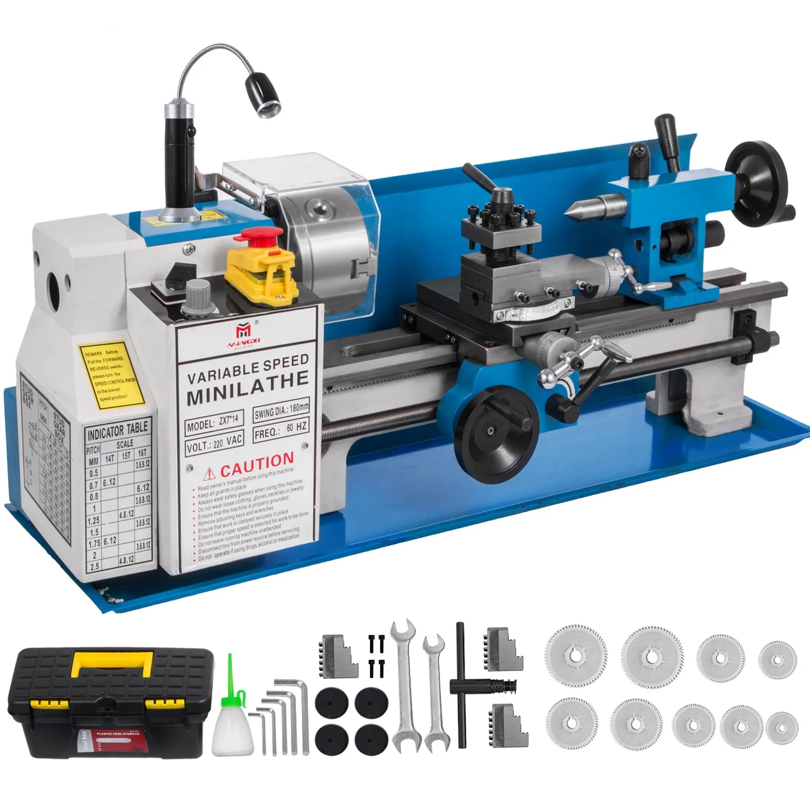 VEVOR Mini Metal Lathe, 7"x14" Benchtop Metal Lathe, 550W Variable Speed 2250 RPM Metal Lathe, with 3-jaw Chuck Mini Lathe Machine, Precision Mini Lathe w/Tool Box Digital Display for Metal Turning