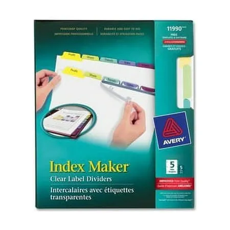 Avery Index Maker Index Divider 25 x Divider(s) - Print-on Tab(s) - 5 - 5 Tab(s)/Set - 8.5 Divider Width x 11 Divider Length - 3 Hole Punched - White Paper Divider - Multicolor Paper Tab(s) - 5