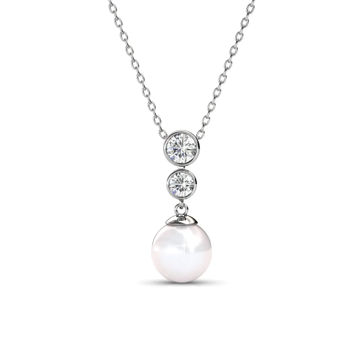 Cate & Chloe Genevieve Sweet Pearl Pendant Necklace, Women's 18k White Gold Plated Necklace with a Solitaire Pearl & Round Cut Swarovski Crystals, Silver Pendant Drop Necklace for Women