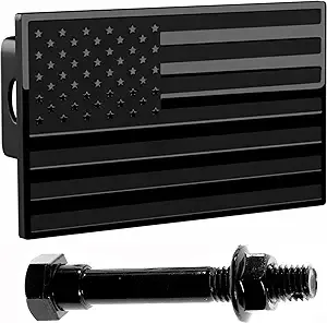 Everhitch USA US American Black Flag Stainless Steel Emblem On Metal Trailer Hitch Cover. Fits 2" Receivers, Black & Black