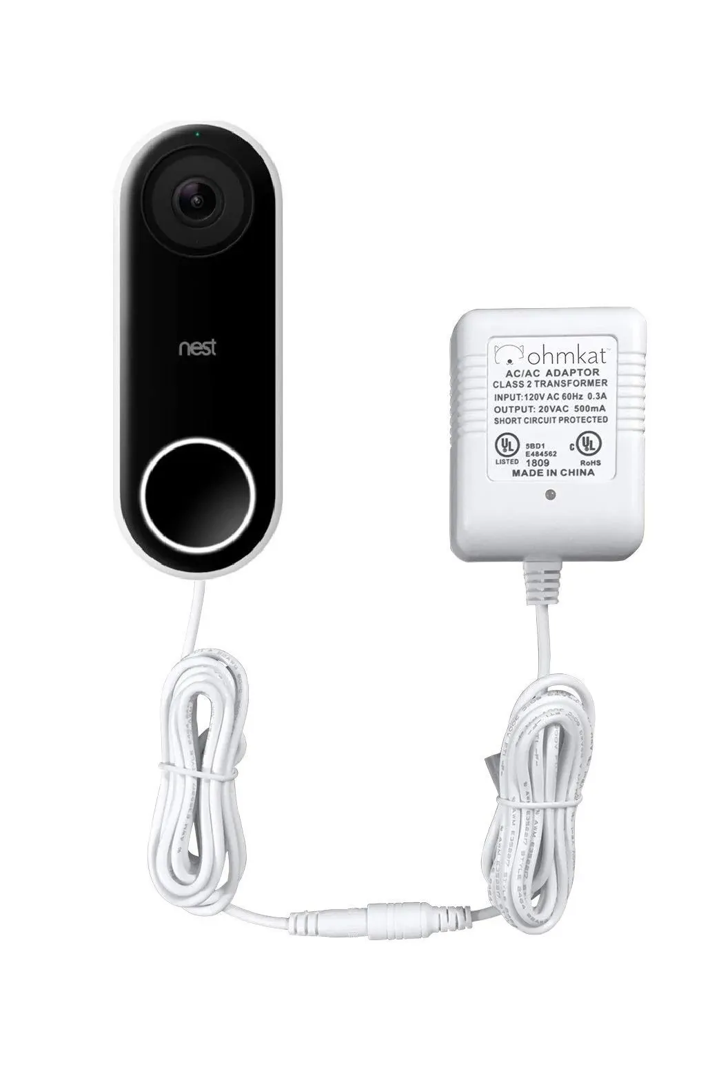 OhmKat Video Doorbell Power Supply - Compatible with Nest Hello - White