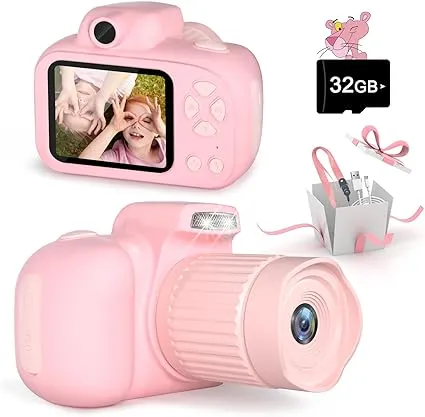 Temodu Kids Camera, Best Birthday Festival Toys Gifts for Girls Boys Age 3 4 5 6 7 8 9 10 11 12 Year Old, Digital Camera for Kids with Video, Toy Camera Toddler Camera for Girls with 32GB Card - Pink