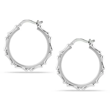 LeCalla 925 Sterling Silver Jewelry Floral Design Light-Weight Oval Filigree Hoop Earrings for Women and Teen Girls 25MM