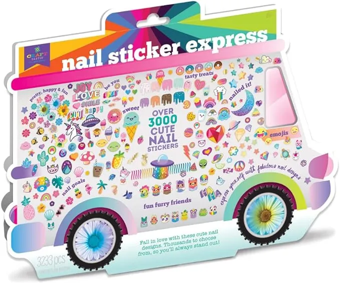 Craft-tastic — Nail Sticker Express — Nail Art Kit — Regular, Gold Foil, & Glitter Stickers — Ages 8+