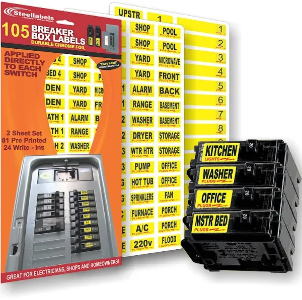 170 Circuit Breaker Decals - 100 AMP Set - Vinyl Labels for Breaker Panel Boxes