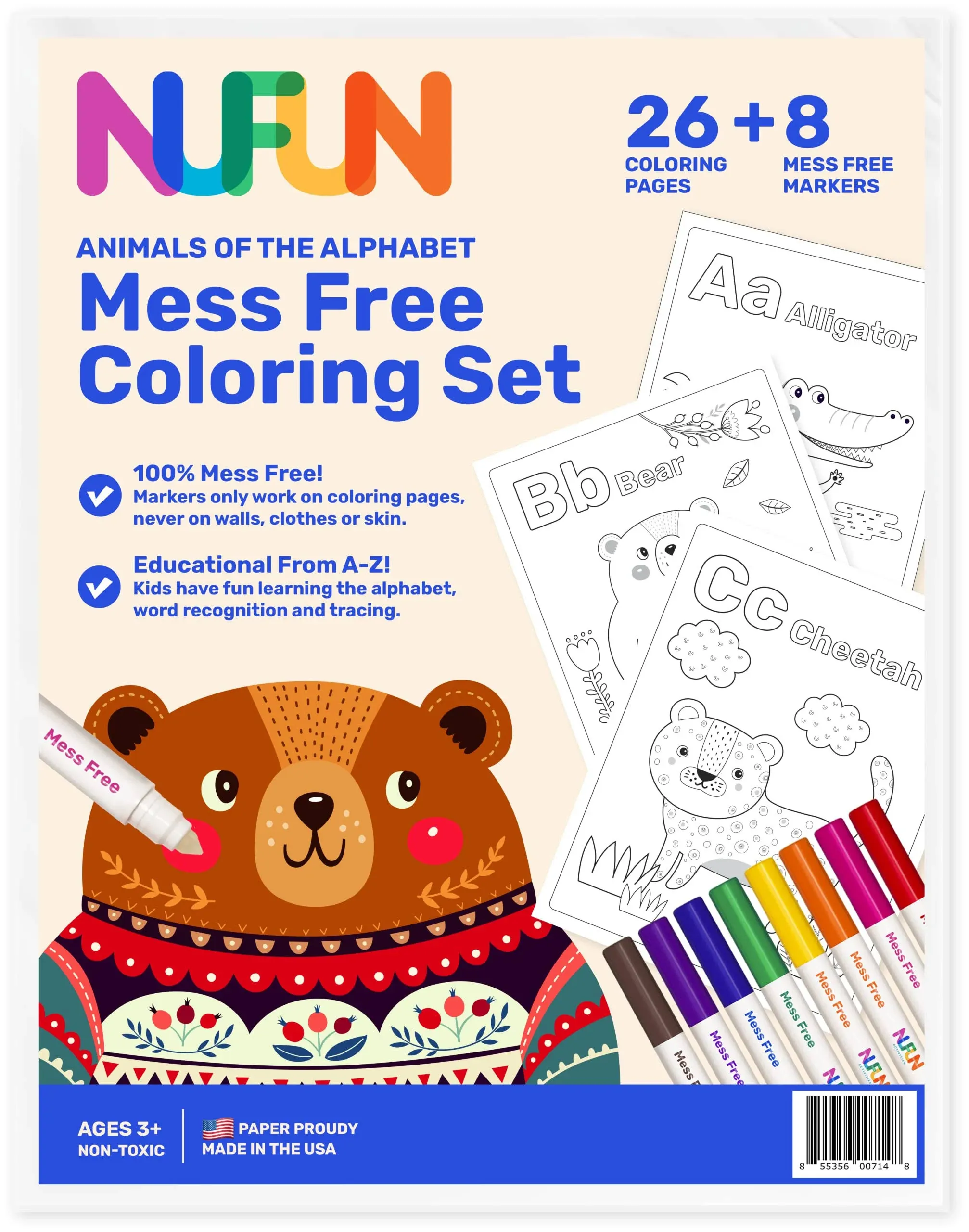 NuFun Activities Mess Free Coloring Set - Animals of The Alphabet, Kids Create No ...