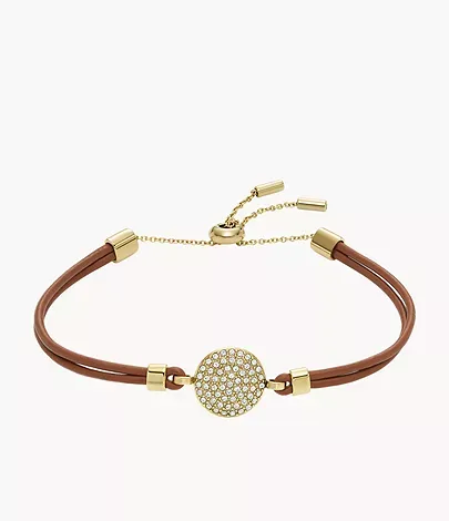 Sadie Glitz Disc Medium Brown Leather Components Bracelet In Gold