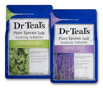 Dr Teal's Epsom Salt Bath Soaking Solution, Eucalyptus and Lavender, 2 Count, 3lb Bags 6lbs Total (Packaging May Vary)