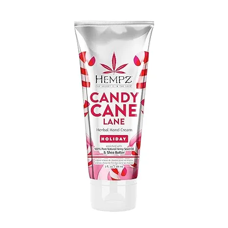 Hempz Limited Edition Candy Cane Lane Hand Cream Lotion (3 Oz) – Mini Holiday Scented Travel Cream Skin Care for Women & Men, Made with Shea Butter for Combatting Dry Hands while Travelling