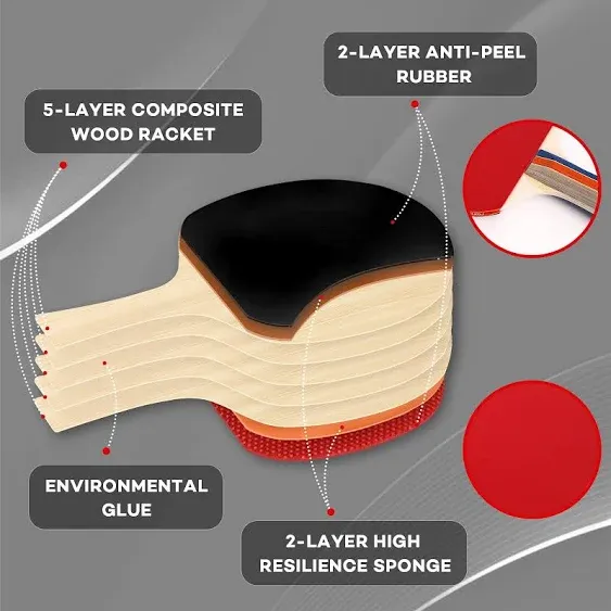Ping Pong Paddle Set, Portable Table Tennis Set with Retractable Net,Rackets,Ba<wbr/>l