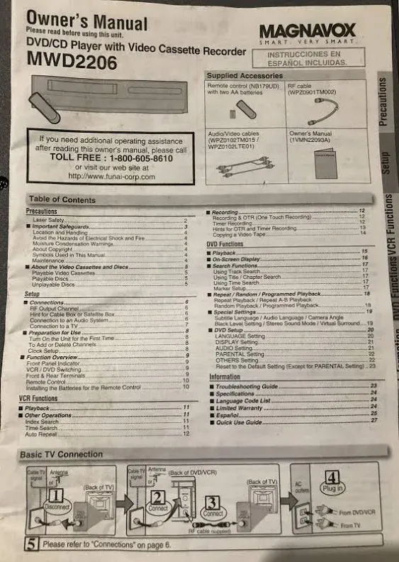 Magnavox MWD2206 DVD/VCR Combination Player