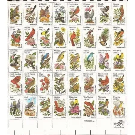 US Stamp 1982 State Birds & Flowers 50 Stamp Sheet - #1953-2002 | United States, General Issue Stamp