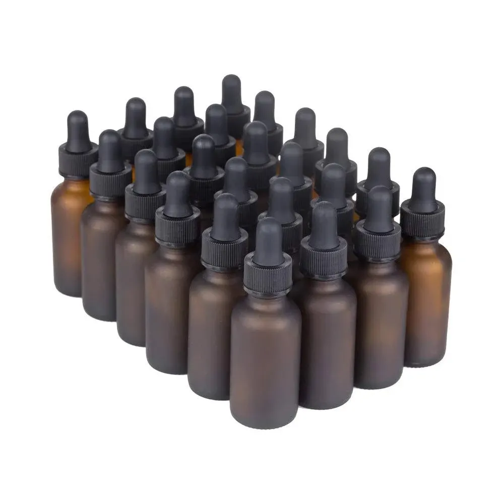 - 24 Pack - 1 oz Glass Bottle with Dropper - Amber Frosted - 20-400 Neck Fini...