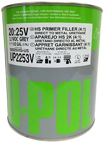 U-POL UP2253V High-Build 2K Multi-Purpose Primer, 1 gal Tin, Gray, 4:1 Mixing, High-Build