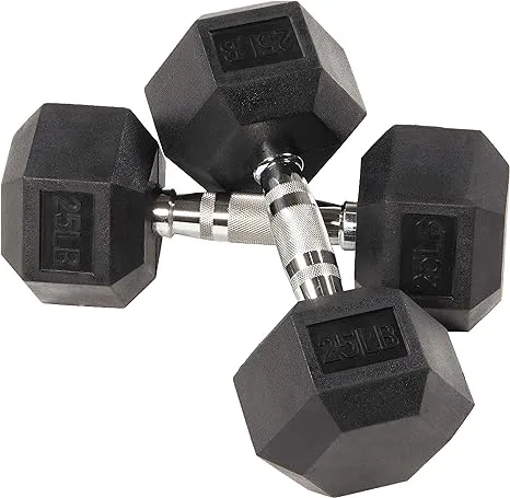 Balancefrom Rubber Encased Hex Dumbbells, 25 lbs Pair