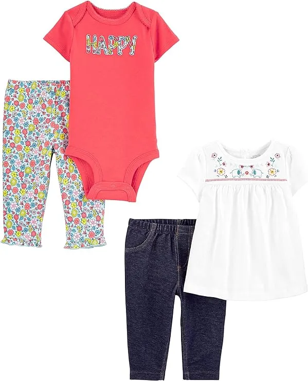 Simple Joys by Carter's Baby Girls' 4-Piece Bodysuit and Pant Set