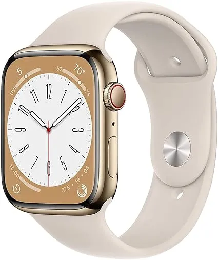 Apple Watch Series 8 (GPS + Cellular, 41MM) Gold Stainless Steel Case with Starlight Sport Band, S/M (Renewed Premium)