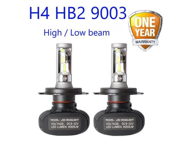 2PCs H4 Car Headlight Bulb 8000 Lumen S1 H7 H4/9003/HB2 High & Low Beam White Light 6000K Car Headlamp H4