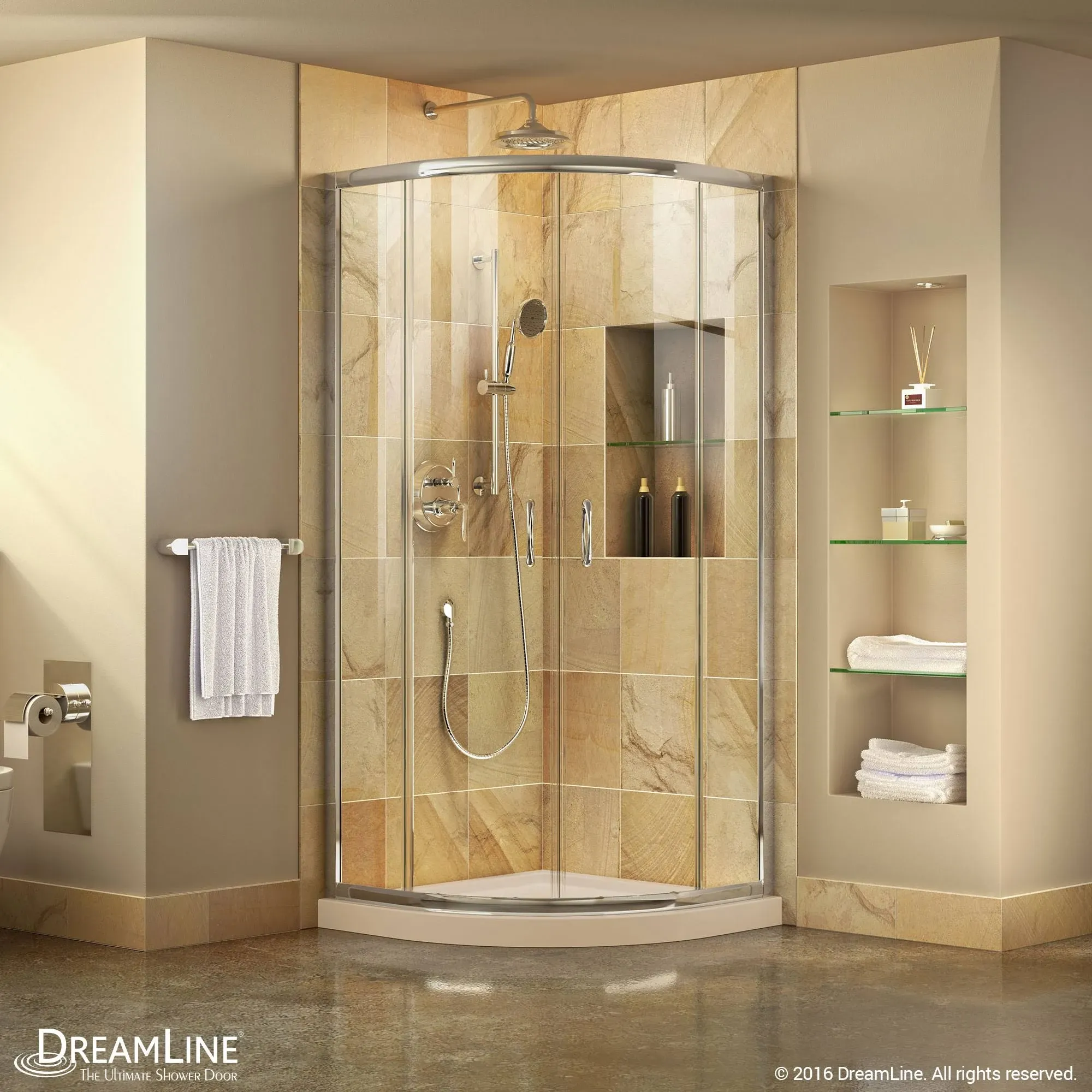 DreamLine DL-6702-04CL Prime 36" x 74 3/4" Semi-Frameless Clear Glass Sliding Shower Enclosure in Brushed Nickel with White Base Kit