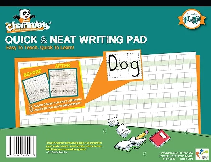 Channie's Visual Handwriting Workbooks 2 Pak! for 1st - 3rd Grades 80 Pages 8 x