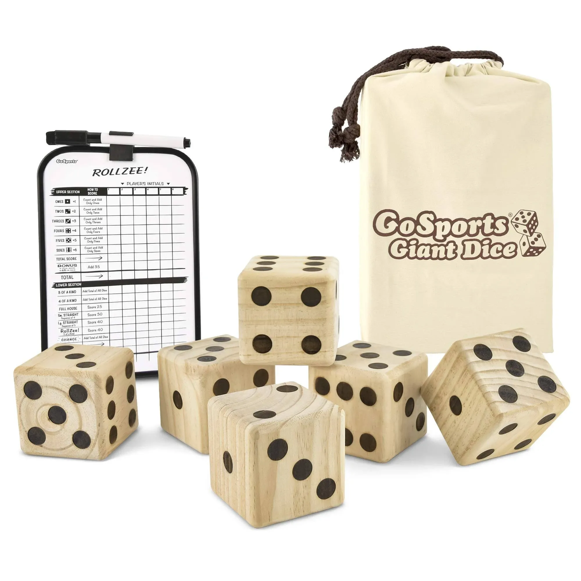 Brand New GoSports Wooden 3.5&#034; Giant Dice Set GD-6-01