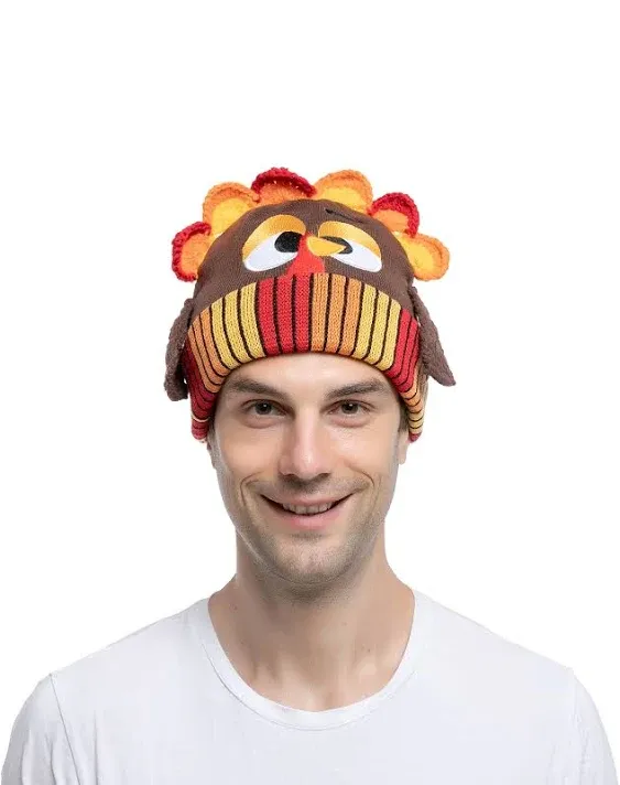 JOYIN Thanksgiving Pom Turkey Beanie Knitted Hat, Thanksgiving Turkey Hat for Women & Man,Thanksgiving Novelty Hats,Thanksgiving Costume Hats, Halloween Costume Dress Up Hats,Thanksgiving Accessories