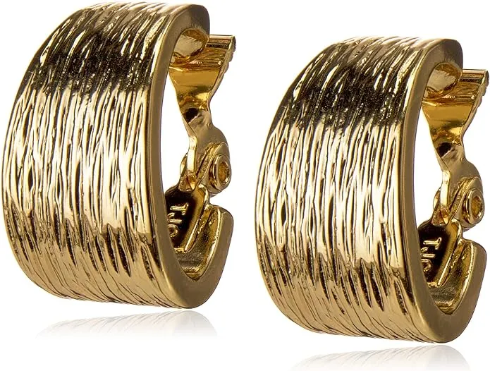 Anne Klein Gold-Tone Textured Clip-On Hoop Earrings