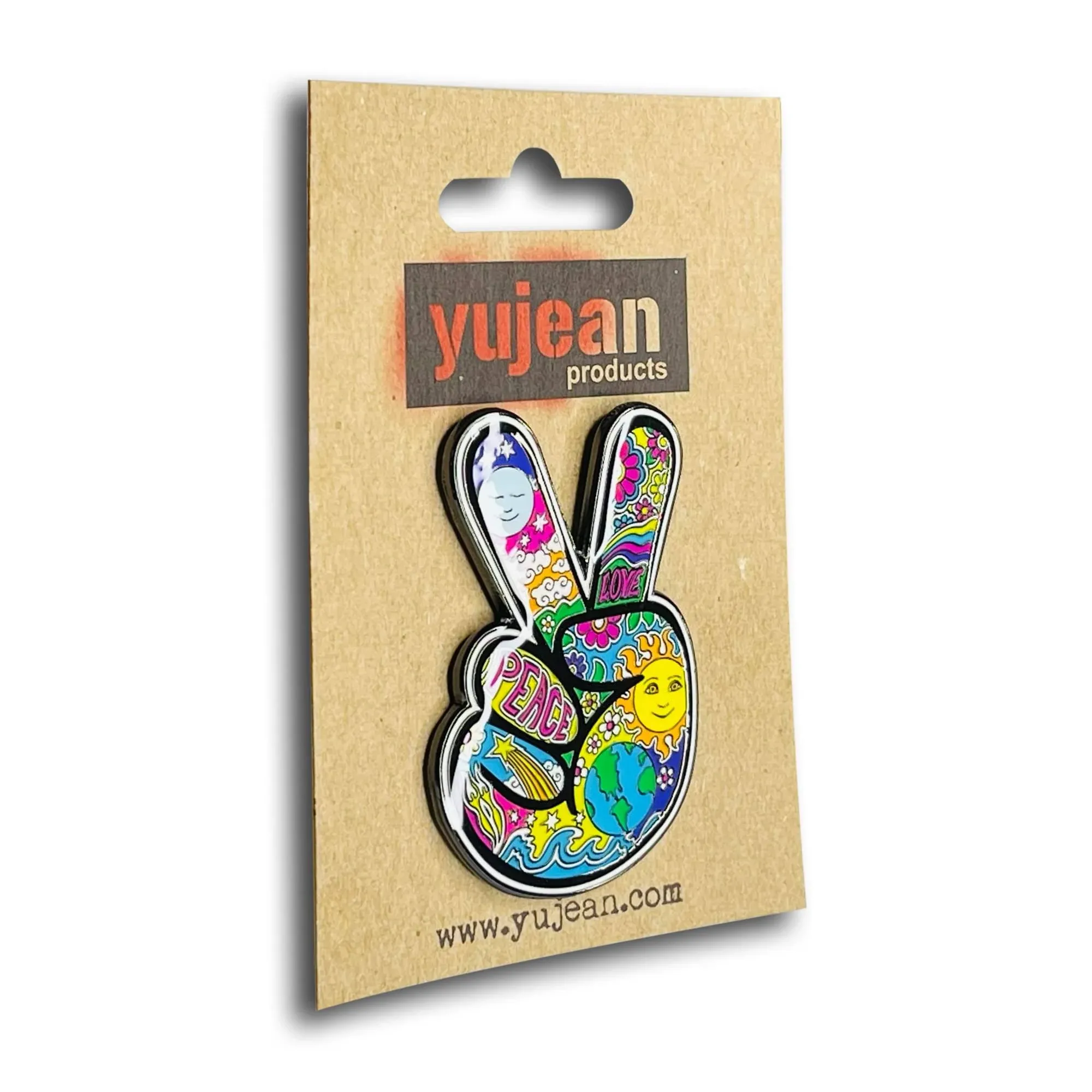 DAN MORRIS PEACE FINGERS PIN - Peace Hand w/ Epoxy Shiny Enamel Lapel Pin