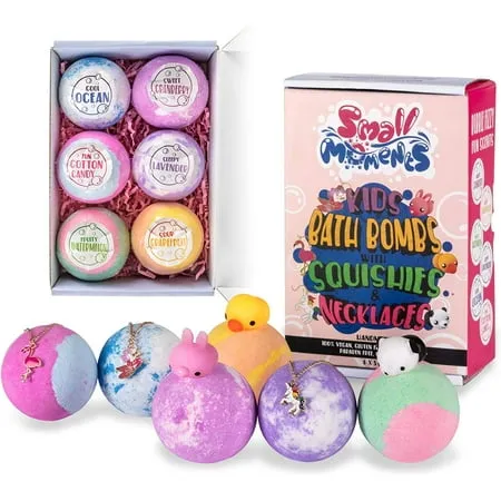 Bath Bombs for Kids with Surprise Squishy Toys and Necklaces Inside  Kids Bath Bombs for Girls/Boys/Women/Christmas  6 XL Lush Bubble Bath Bomb Kit  Gift Set  Handmade with Shea Butter  Kid Safe