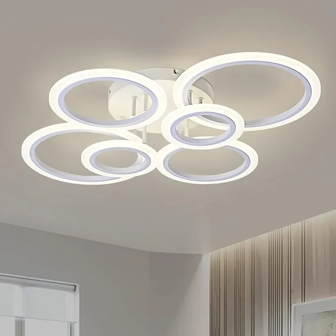 TEMINBU Modern LED Ceiling Light Gold 6 Rings Flush Mount 4000K Lighting Fixture ...