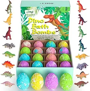 16 Pack Dinosaur Bath Bombs for Kids with Surprise Inside, Dino Bath Bombs with Toys Inside for Boys Girls, Organic Kids Bath Bombs Dinosaur Bath Toys Birthday Gift Set，Bubble Bath Dino Egg Bathbombs